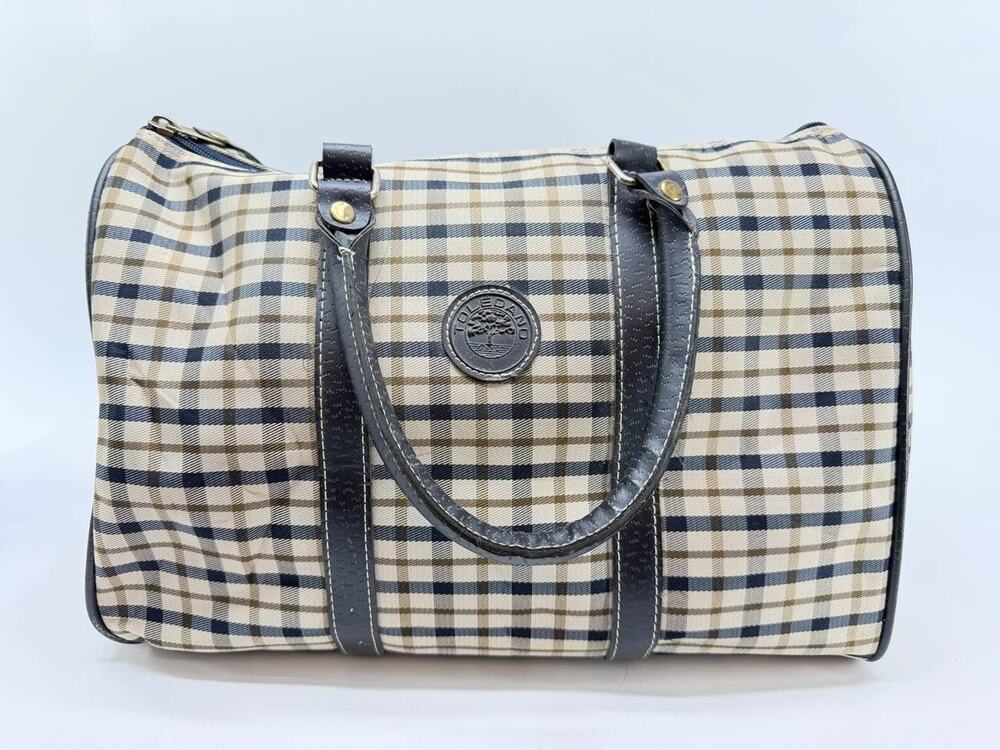 Vintage Toledano Plaid Duffle Bag Double Handle Travel Luggage Made in Korea